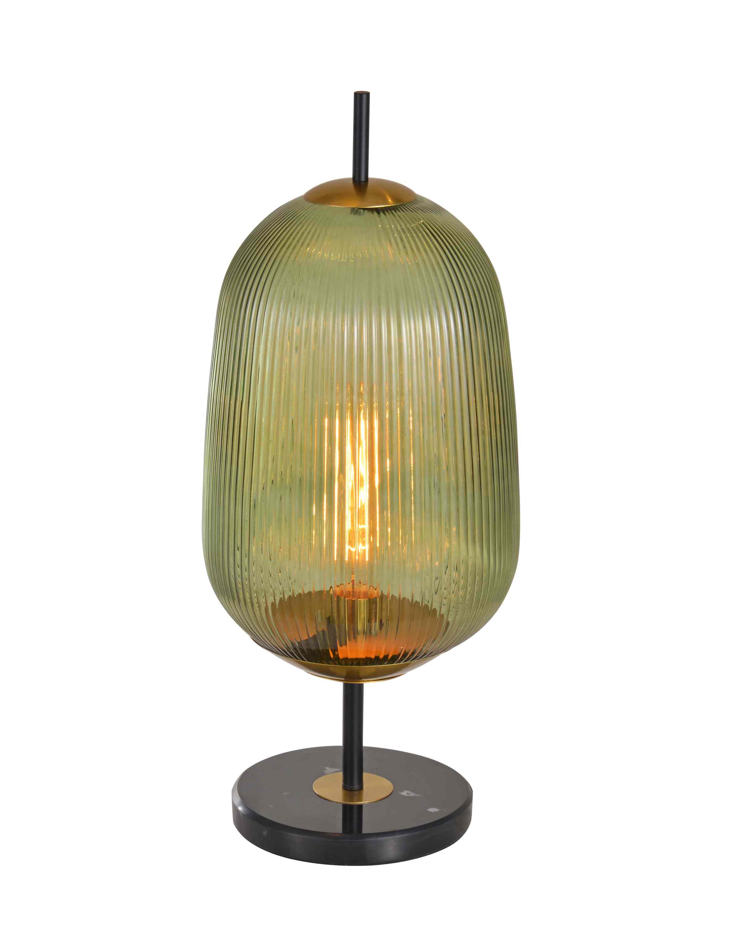 Vintage vertikálna rebrovaná zelená sklenená stolná lampa